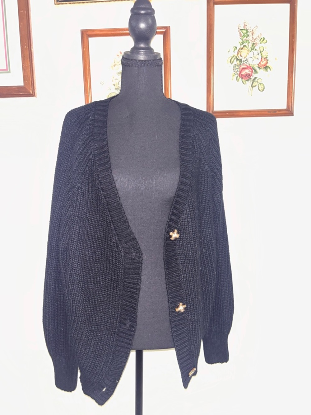 zeagoo Black Chunky Knit Button Cardigan